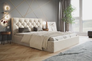 Łóżko tapicerowane ze stelażem i pojemnikiem GLAMOUR SLIM