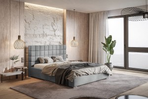 Łóżko tapicerowane ze stelażem i pojemnikiem LONDON PREMIUM