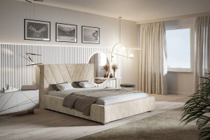 Łóżko tapicerowane ze stelażem i pojemnikiem VASTO PREMIUM