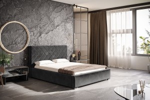 Łóżko tapicerowane ze stelażem i pojemnikiem MALMO PREMIUM